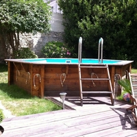 piscine bois azura hexagonle 4 10 x h 1 20 m avec bache a bulles 48417