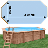 Piscine bois Woodfirst Original octo allongée 436 x 336 x 120 liner bleu pâle