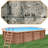 Piscine bois Woodfirst Original octo allongée 436 x 336 x 120 liner stone gris