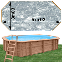Piscine bois Woodfirst Original octo allongée 502 x 303 x 120 cm liner marbre gris
