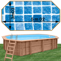 Piscine bois Woodfirst Original octo allongée 502 x 303 x 120 cm liner persia bleu