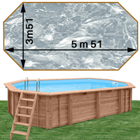 Piscine bois Woodfirst Original octo allongée 551 x 351 x 120 liner marbre gris