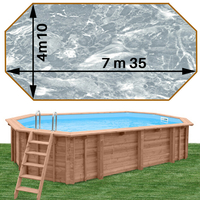 Piscine bois Woodfirst Original octo allongée 735 x 410 x 138 cm liner marbre gris