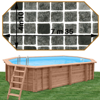 Piscine bois Woodfirst Original octo allongée 735 x 410 x 138 cm liner persia anthracite