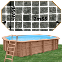 Piscine bois Woodfirst Original octo allongée 755 x 456 x 146 cm liner persia anthracite