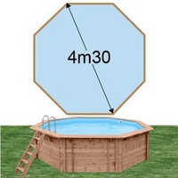 Piscine bois Woodfirst Original octogonale 430 x 124 cm liner bleu pâle