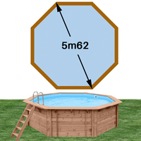 Piscine bois Woodfirst Original octogonale 562 x 133 cm liner bleu pâle