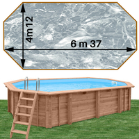 Piscine bois Woodfirst Original Octogonale allongée 637 x 412 x 133 liner marbre gris