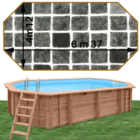 Piscine bois Woodfirst Original Octogonale allongée 637 x 412 x 133 liner persia anthracite
