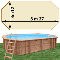 Piscine bois Woodfirst Original Octogonale allongée 637 x 412 x 133 liner sable