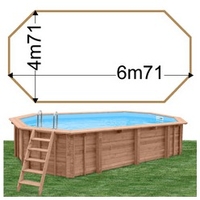 Piscine bois Woodfirst Original Octogonale allongée 672 x 472 x 146 liner blanc