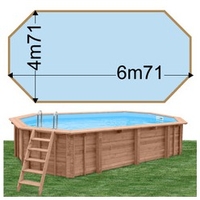 Piscine bois Woodfirst Original Octogonale allongée 672 x 472 x 146 liner bleu pâle