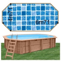 Piscine bois Woodfirst Original Octogonale allongée 672 x 472 x 146 liner persia bleu