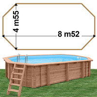 Piscine bois Woodfirst Original Octogonale allongée 872 x 472 x 146 liner blanc