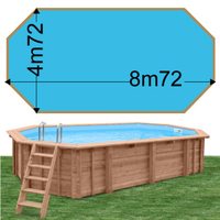 Piscine bois Woodfirst Original Octogonale allongée 872 x 472 x 146 liner bleu france