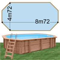 Piscine bois Woodfirst Original Octogonale allongée 872 x 472 x 146 liner bleu pâle