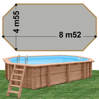 Piscine bois Woodfirst Original Octogonale allongée 872 x 472 x 146 liner gris clair