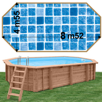 Piscine bois Woodfirst Original Octogonale allongée 872 x 472 x 146 liner persia bleu