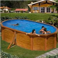 Kit piscine hors-sol Mauritius acier aspect bois ovale 500 x 300 x H132 cm