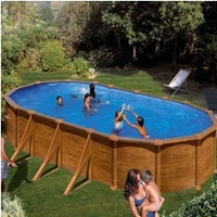 Kit piscine hors-sol Mauritius acier aspect bois ovale 730 x 375 x H132 cm