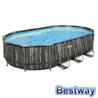 Piscine tubulaire ovale Power Steel 6.10 x 3.66 x 1.22 m - Décor bois