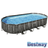 Piscine tubulaire ovale Power Steel 7.32 x 3.66 x 1.22 m - Décor bois