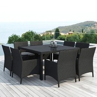 Salon repas de jardin Leda en résine noire