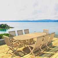 Salon repas ovale en teck 8 places avec 2 fauteuils