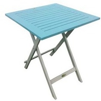 Table carrée en acacia bicolore Burano lin/bleu